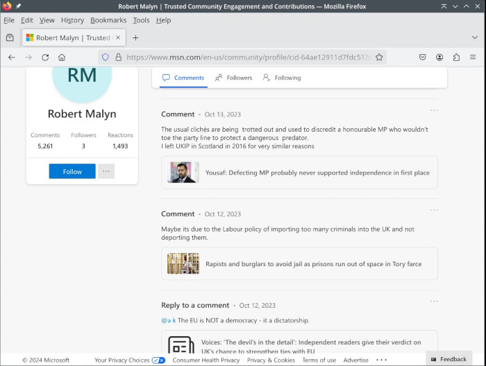 MSN post claiming left UKIP in 2016